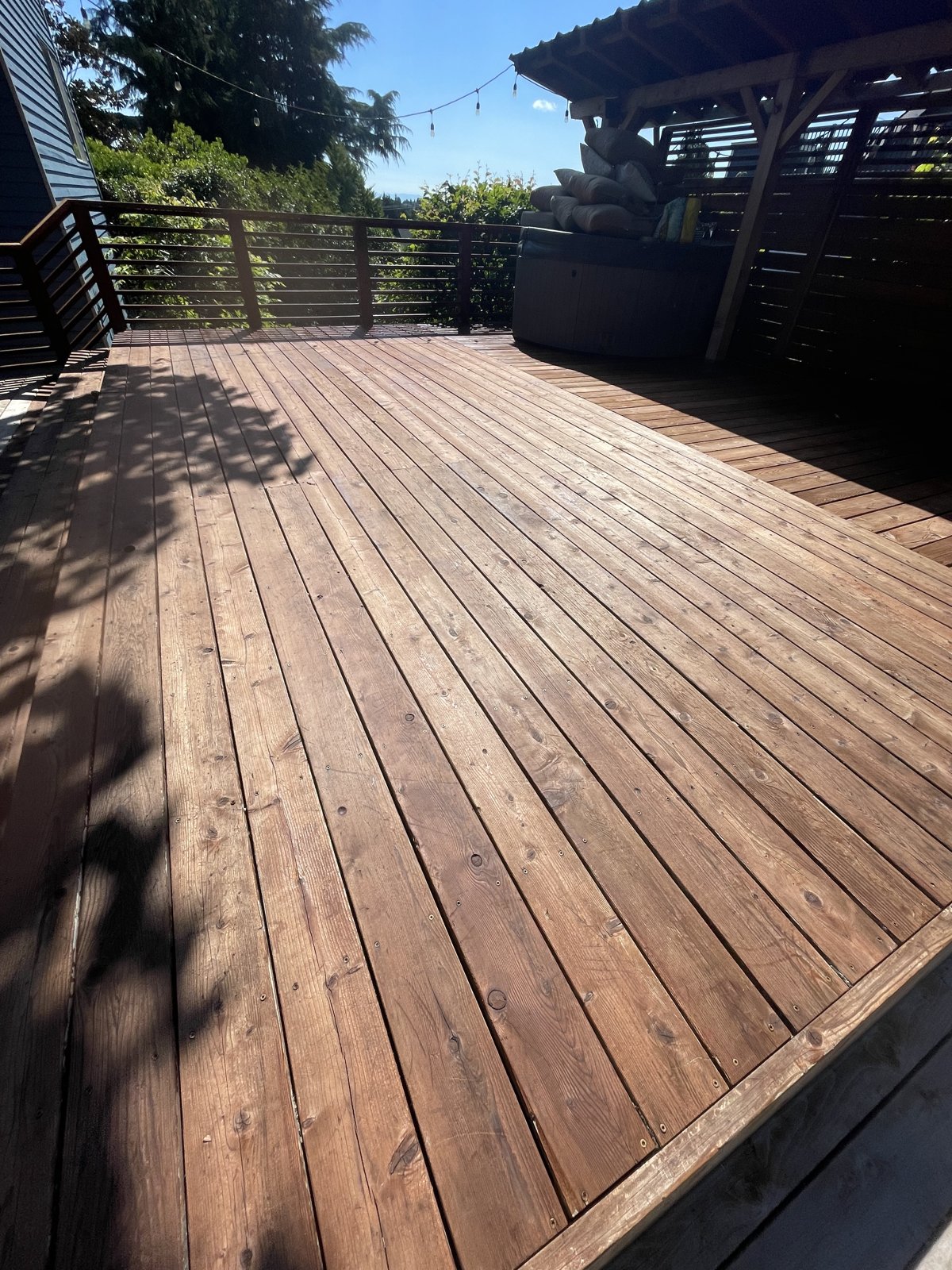Stained Cedar Deck & Hot Tub